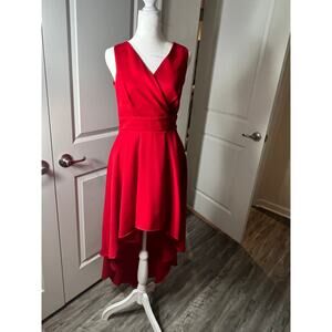 Favlux Red Dress, Vneck,  Asymmetric long skirt  Medium
